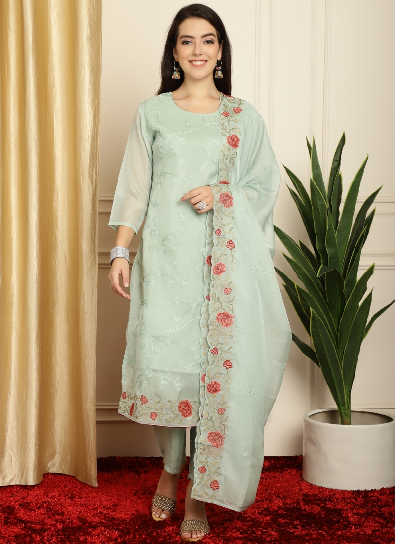 Sea Green Embroidered Designer Salwar Suit