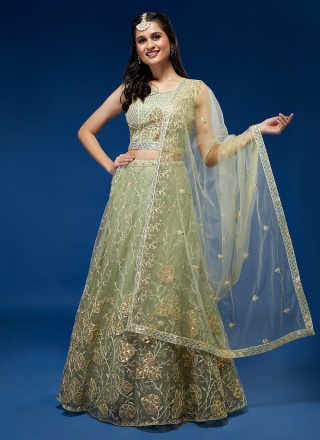 Sea Green Embroidered Trendy Lehenga Choli