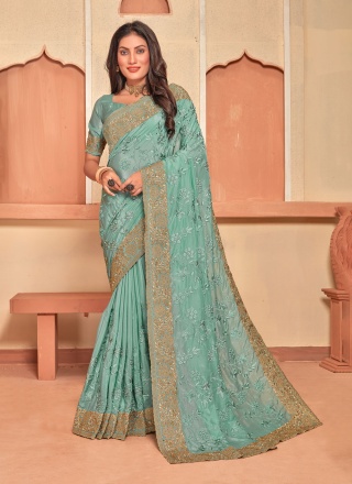 Sea Green Festival Crepe Silk Designer Saree