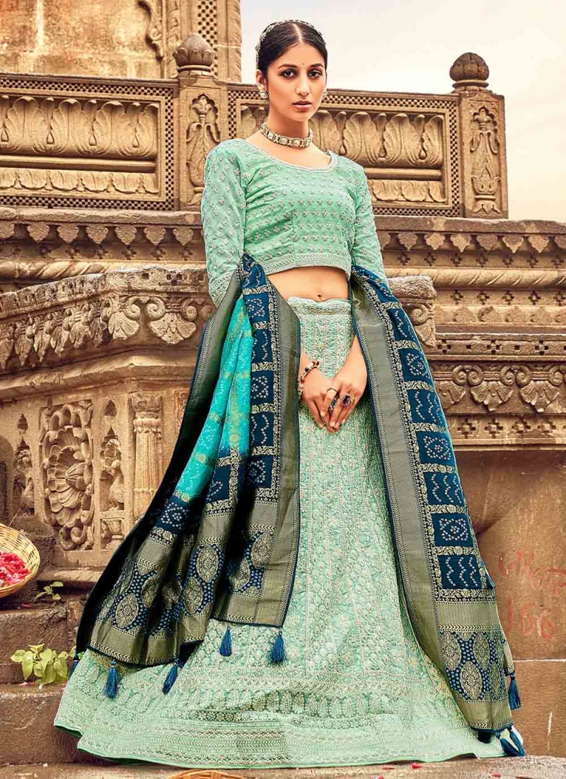 Sea Green Georgette A Line Lehenga Choli