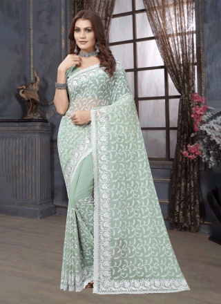 Sea Green Georgette Party Contemporary Style Saree