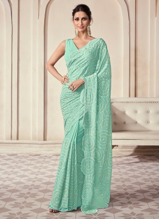 Sea Green Georgette Wedding Contemporary Saree