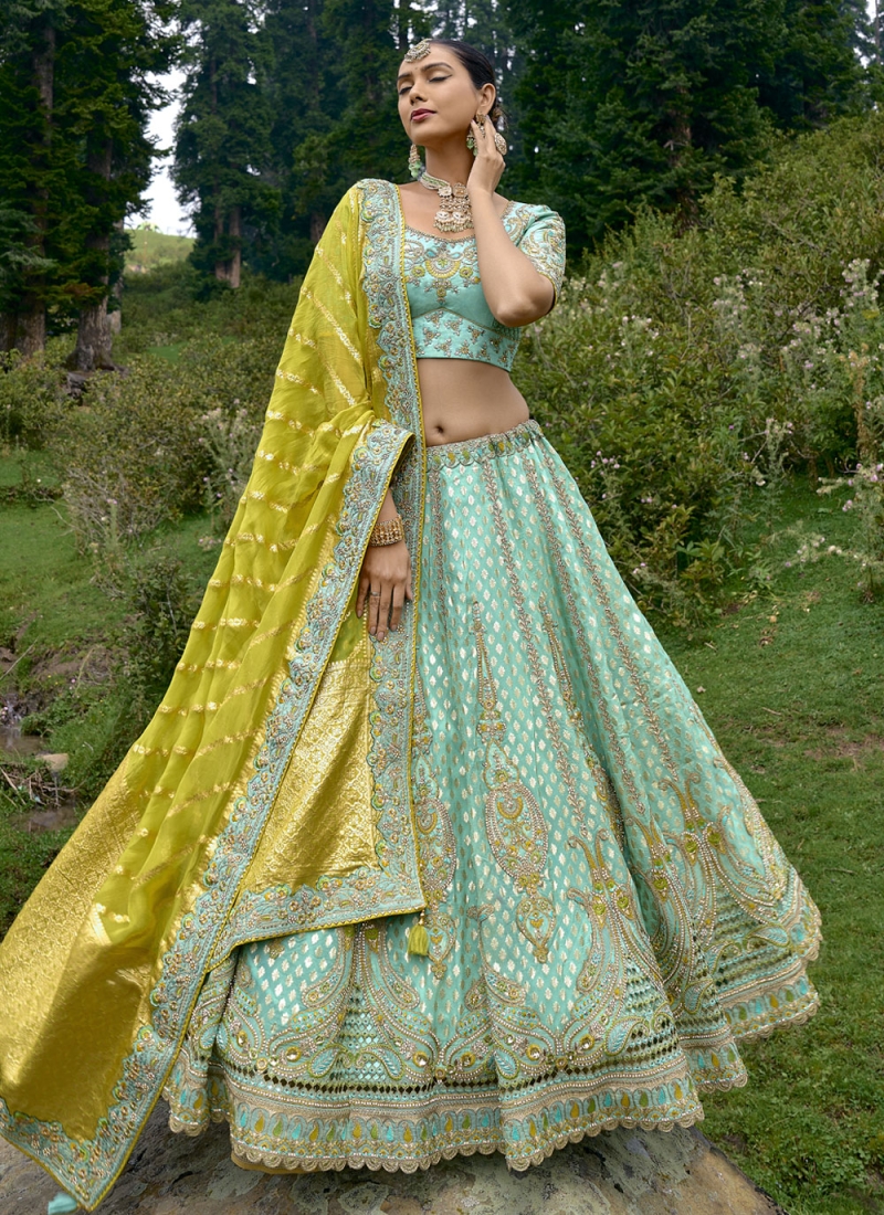 Sea Green Gota Work Silk Lehenga Choli