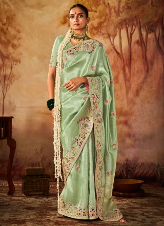 Sea Green Kanjivaram Silk Weaving Contemporary Saree
