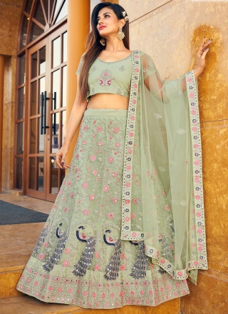 Sea Green Mirror Engagement A Line Lehenga Choli