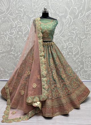 Sea Green Net Designer Lehenga Choli