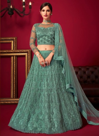 Sea Green Net Sangeet Designer Lehenga Choli