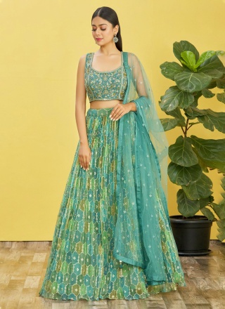 Sea Green Sangeet Chinon Designer Lehenga Choli