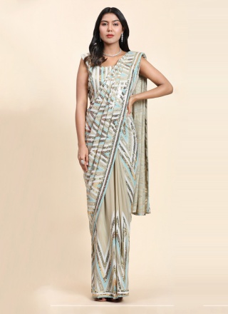 Sea Green Sequins Contemporary Saree