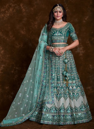 Sea Green Sequins Mehndi Lehenga Choli