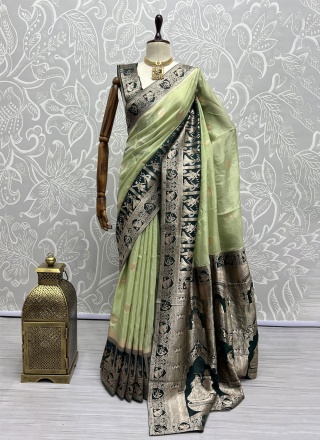 Sea Green Thread Work Festival Designer Saree