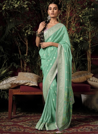 Sea Green Zari Classic Saree