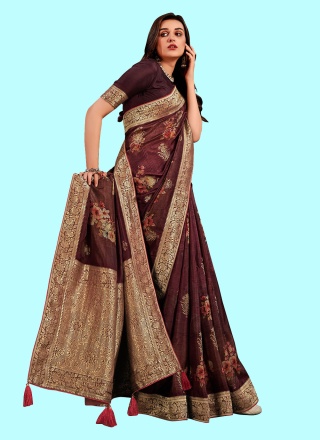 Sensational Brown Reception Classic Saree