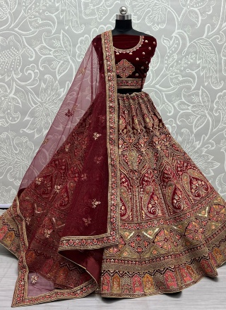 Sensational Maroon A Line Lehenga Choli