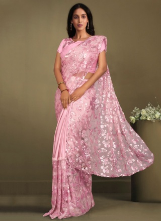 Sensational Rose Pink Party Classic Saree