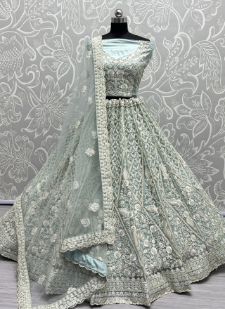 Sensible Aqua Blue Net Designer Lehenga Choli