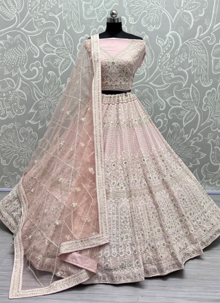 Sensible Pink Thread Work Net Trendy Lehenga Choli