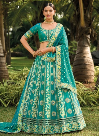 Sequins Banarasi Silk Lehenga Choli in Green