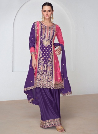 Sequins Chinon Readymade Salwar Kameez in Pink and Purple