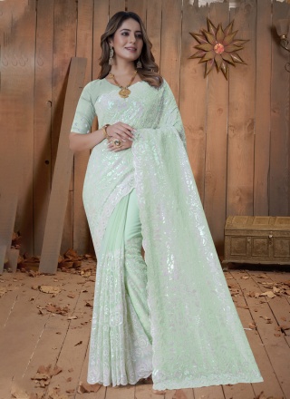 Sequins Georgette Contemporary Saree in Sea Green