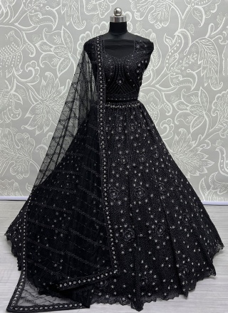 Sequins Net A Line Lehenga Choli in Black