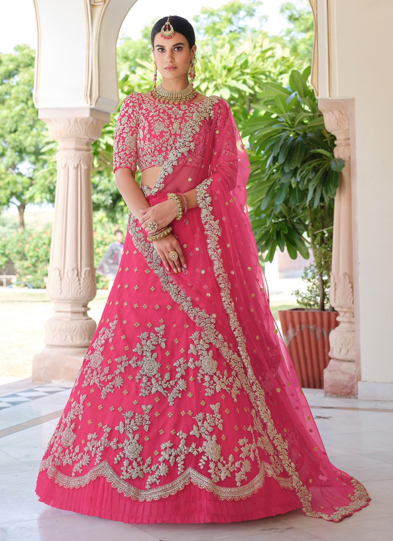 Sequins Net A Line Lehenga Choli in Pink