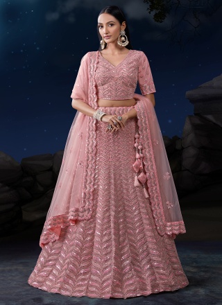 Sequins Net Lehenga Choli in Pink