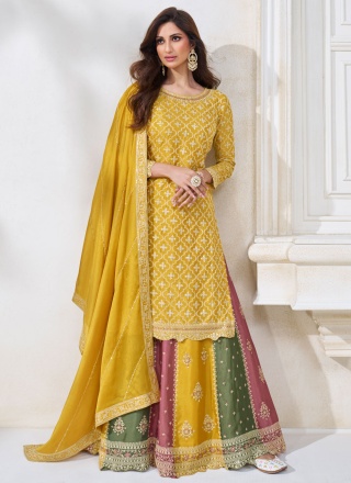 Sequins Silk Readymade Lehenga Choli in Yellow
