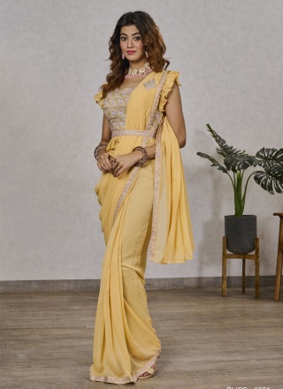 Shimmer Georgette Sequins Trendy Saree in Yellow