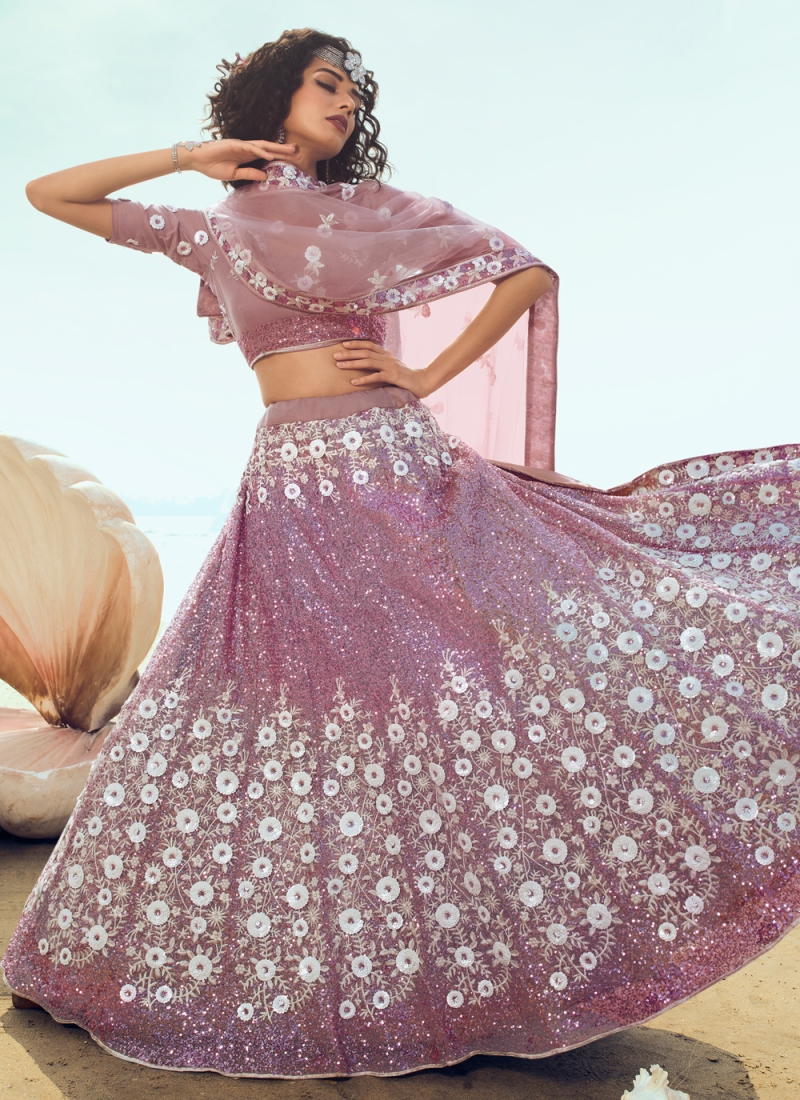 Sightly Sequins Net Pink Trendy Lehenga Choli