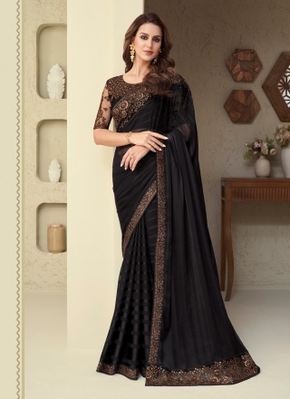 Silk Black Embroidered Classic Saree