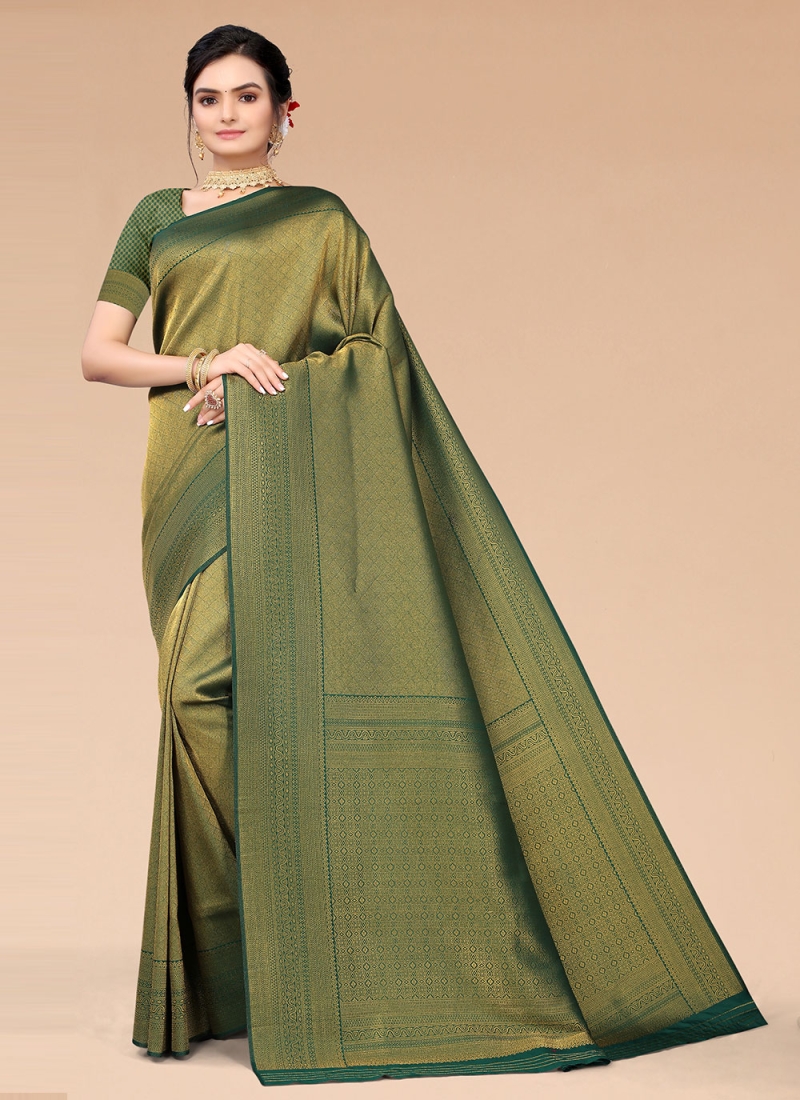 Silk Blend Woven Green Classic Saree