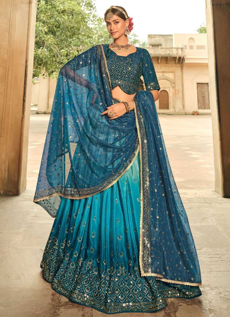 Silk Blue Sequins Trendy Lehenga Choli