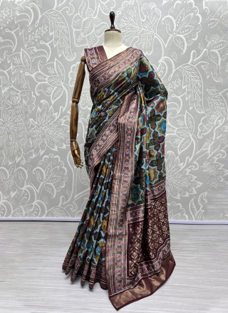 Silk Contemporary Saree in Multi Colour