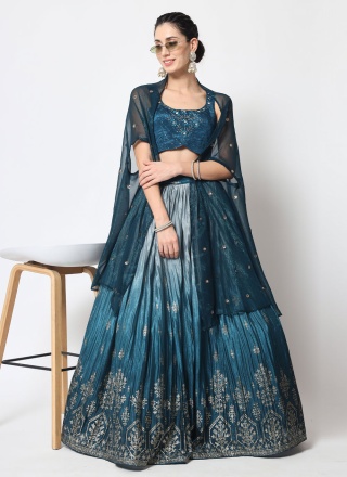 Silk Designer Long Lehenga Choli in Navy Blue
