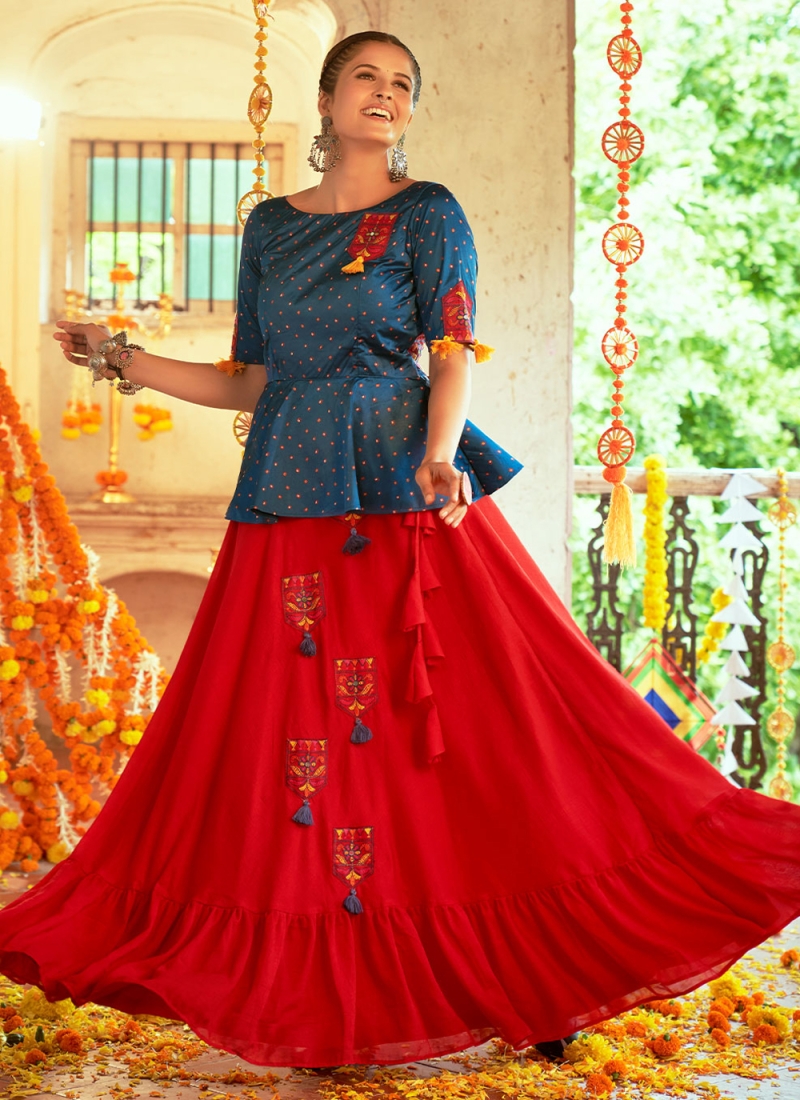 Silk Embroidered A Line Lehenga Choli in Red