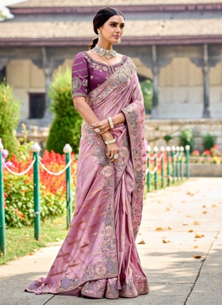 Silk Embroidered Contemporary Saree in Pink