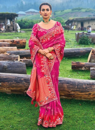 Silk Embroidered Pink Contemporary Saree