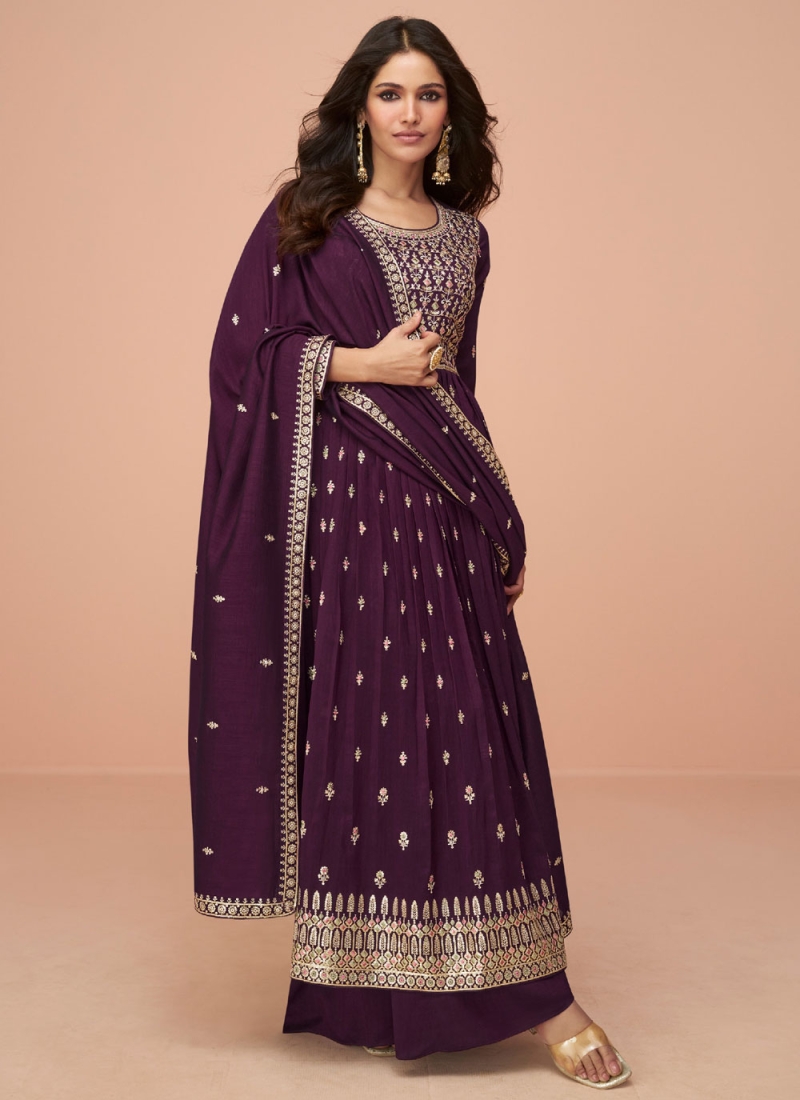 Silk Embroidered Purple Designer Salwar Suit