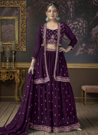 Silk Embroidered Readymade Lehenga Choli in Purple