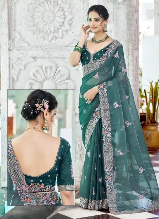 Silk Green Embroidered Saree