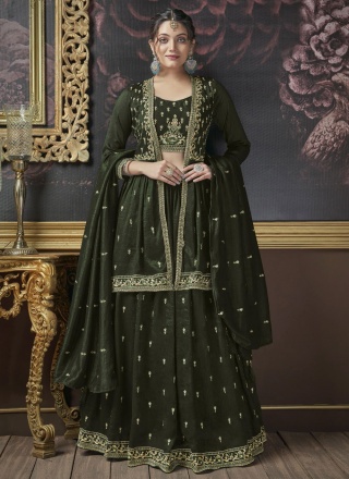 Silk Green Readymade Lehenga Choli