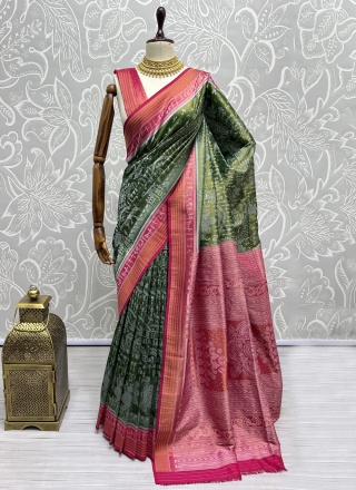 Silk Green Weaving Contemporary Saree