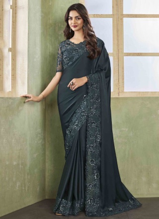 Silk Grey Embroidered Classic Saree