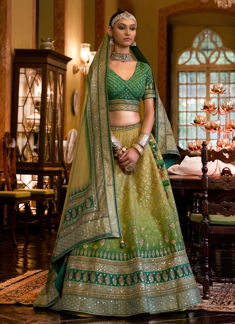 Silk Mirror Readymade Lehenga Choli in Green