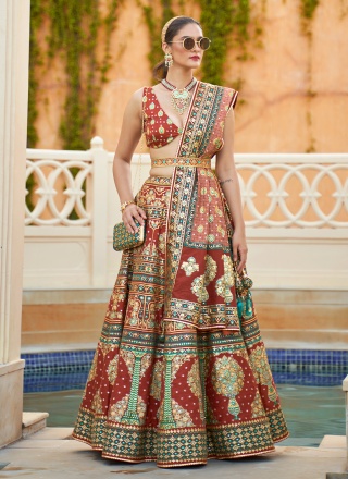 Silk Multi Colour Mirror Readymade Lehenga Choli