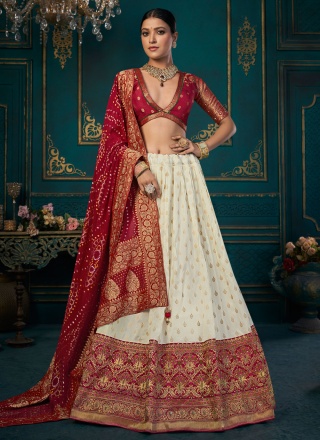 Silk Off White Weaving Designer Lehenga Choli