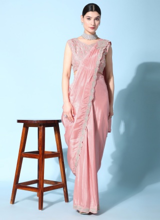 Silk Pink Designer Saree