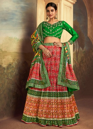 Silk Red Embroidered Trendy Lehenga Choli