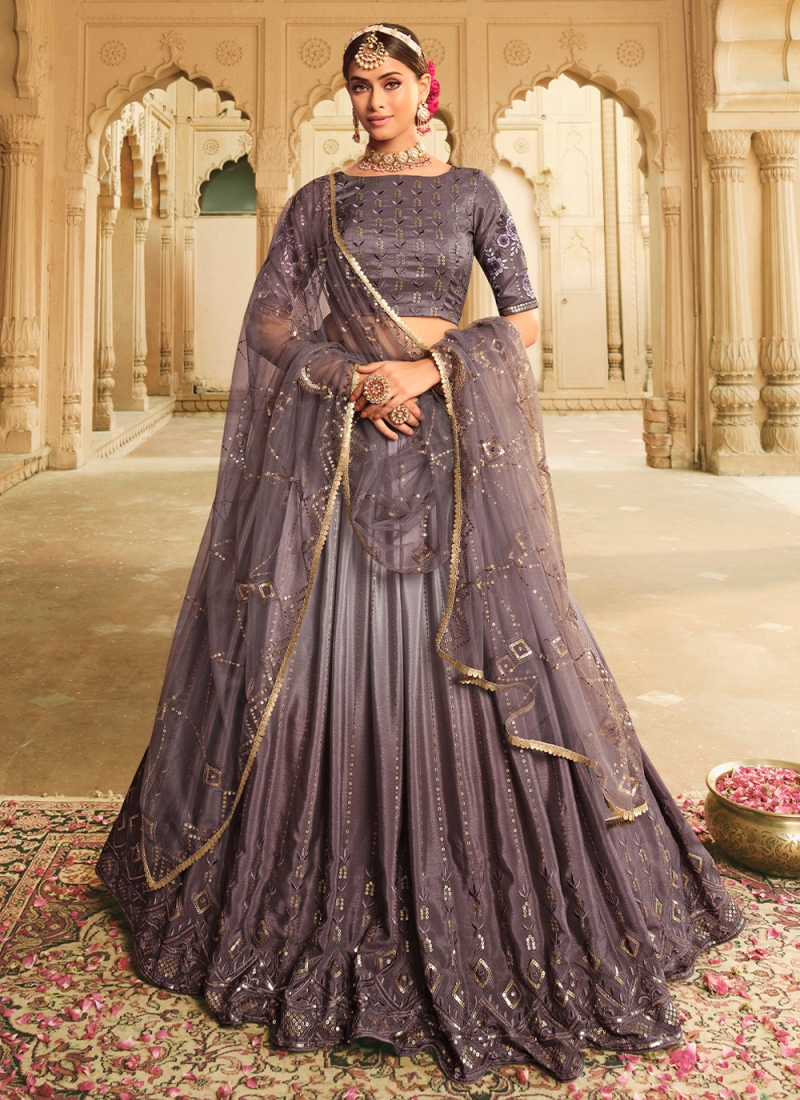 Silk Sequins Grey Designer Lehenga Choli